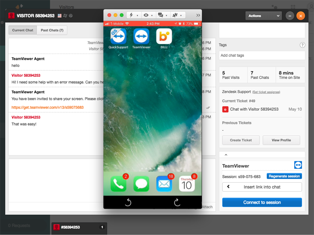 TeamViewer App Integration with Zendesk Chat